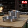 Outdoor Stainless Steel Frying Pan with Folding Wooden Handle