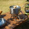 Outdoor Stainless Steel Frying Pan with Folding Wooden Handle