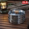 Outdoor Stainless Steel Frying Pan with Folding Wooden Handle