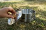 Outdoor Stainless Steel Frying Pan with Folding Wooden Handle
