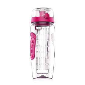 Fruit Infuser Water Bottle 32OZ Juice Shaker Sport w/ Flip Top Lid Anti-Slip Grips For Office Home Sport Running Walking Hiking (Option: PINK)