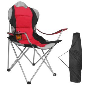 Foldable Camping Chair Heavy Duty Steel Lawn Chair Padded Seat Arm Back Beach Chair 330LBS Max Load with Cup Holder Carry Bag (Option: RED)