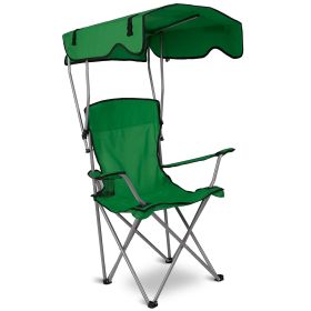 Foldable Beach Canopy Chair Sun Protection Camping Lawn Canopy Chair 330LBS Load Folding Seat w/ Cup Holder For Beach Poolside Travel Picnic (Option: GREEN)