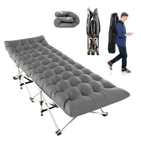 Folding Camping Cot Portable Sleeping Camping Bed Collapsible Travel Camp Cots Guest Bed Cot with 2-Sided Soft Pad 440LBS Max Load (Option: GREY)