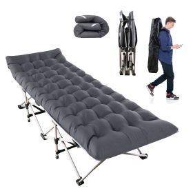 Folding Camping Cot Portable Sleeping Camping Bed Collapsible Travel Camp Cots Guest Bed Cot with 2-Sided Soft Pad 440LBS Max Load (Option: BLACK)