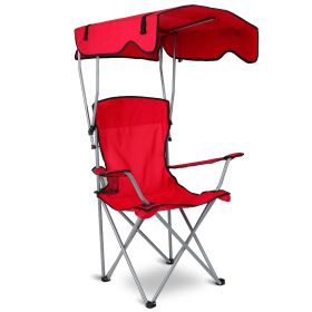 Foldable Beach Canopy Chair Sun Protection Camping Lawn Canopy Chair 330LBS Load Folding Seat w/ Cup Holder For Beach Poolside Travel Picnic (Option: RED)