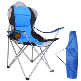 Foldable Camping Chair Heavy Duty Steel Lawn Chair Padded Seat Arm Back Beach Chair 330LBS Max Load with Cup Holder Carry Bag (Option: BLUE)
