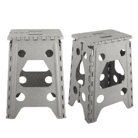 2 Pack 17.91In High Step Stool Folding Stepping Stool Lightweight Plastic Step Stool with Handle Non-slip for Kitchen Bathroom (Option: GREY)